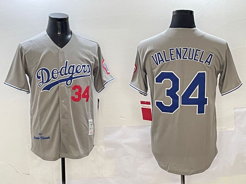 Men Los Angeles Dodgers 34 Valenzuela Grey Throwback Game 2025 Nike MLB Jersey style 313